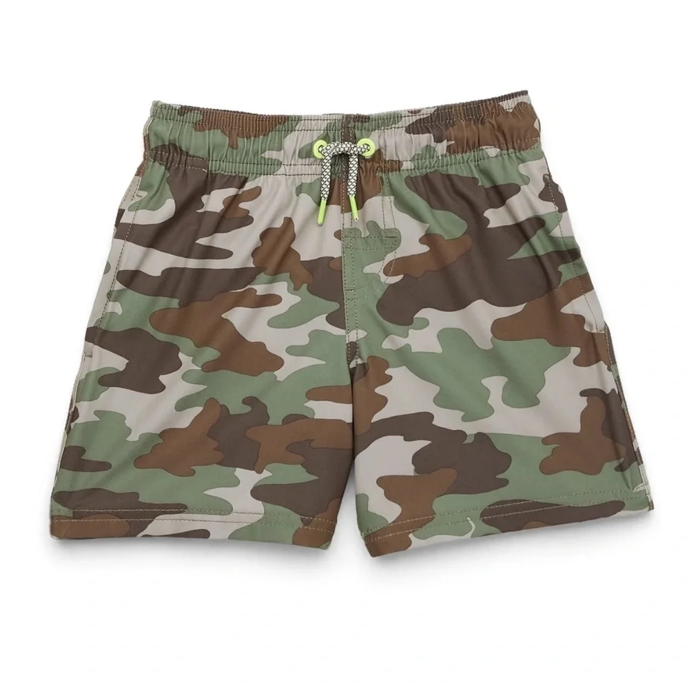 Wonder Nation  Boys Swim Trunks Set in Black, Blue, and Green Camo